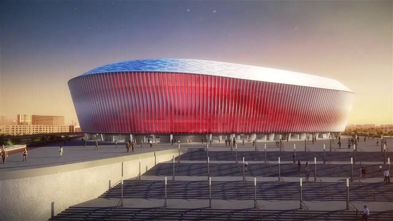 Реклама на медиафасаде Национального футбольного стадиона в Минске